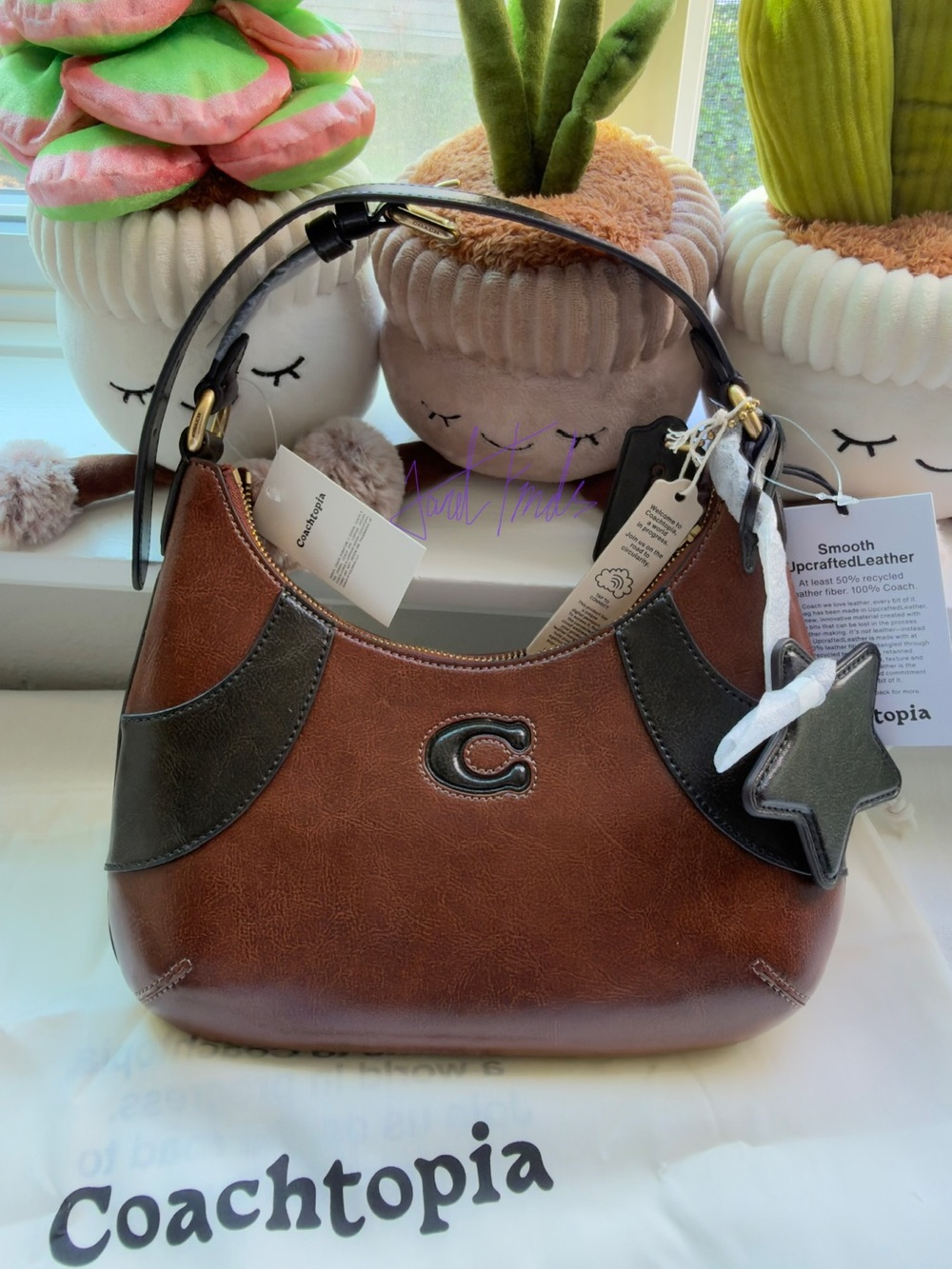 NWT 🧱Coachtopia Bowling Flat Hobo Shoulder Bag with Redwood/Black
